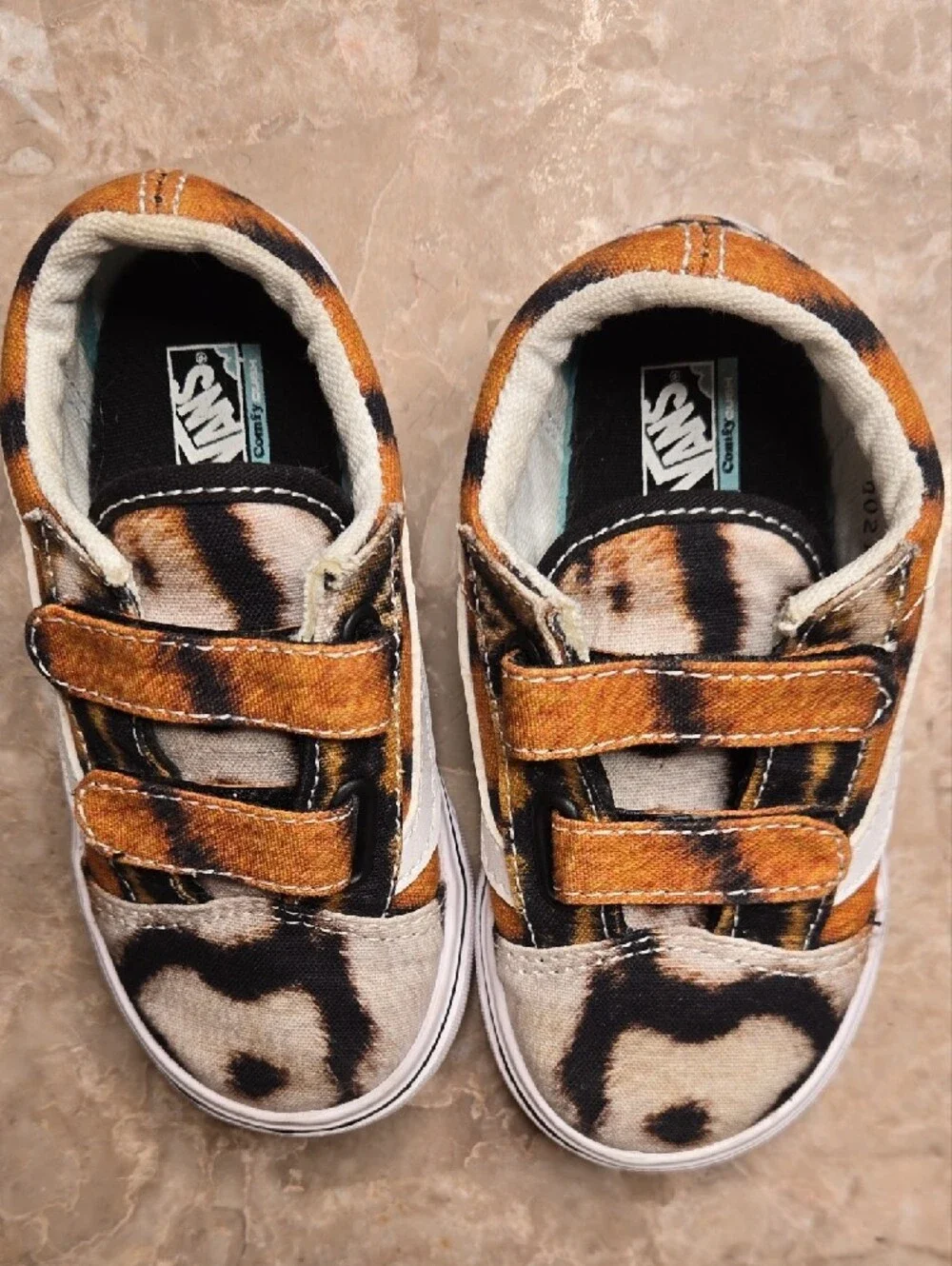 Vans Kids Leopard-Print Velcro Sneakers in Brown and Black